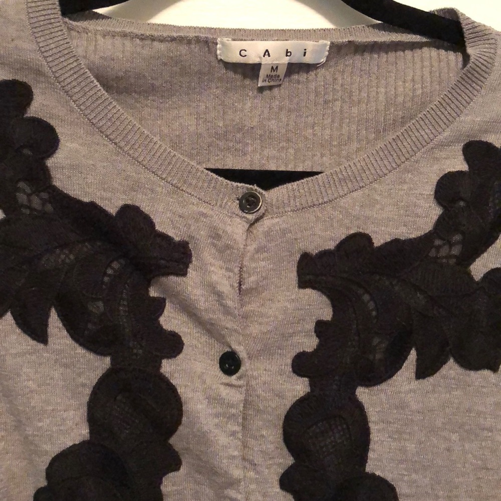 Grey Cardigan with black lace details